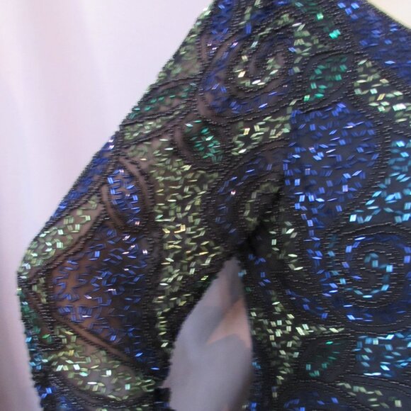 SALE Sparkly Special Event Beaded Top Swirly Blue Green Black - Picture 7 of 11